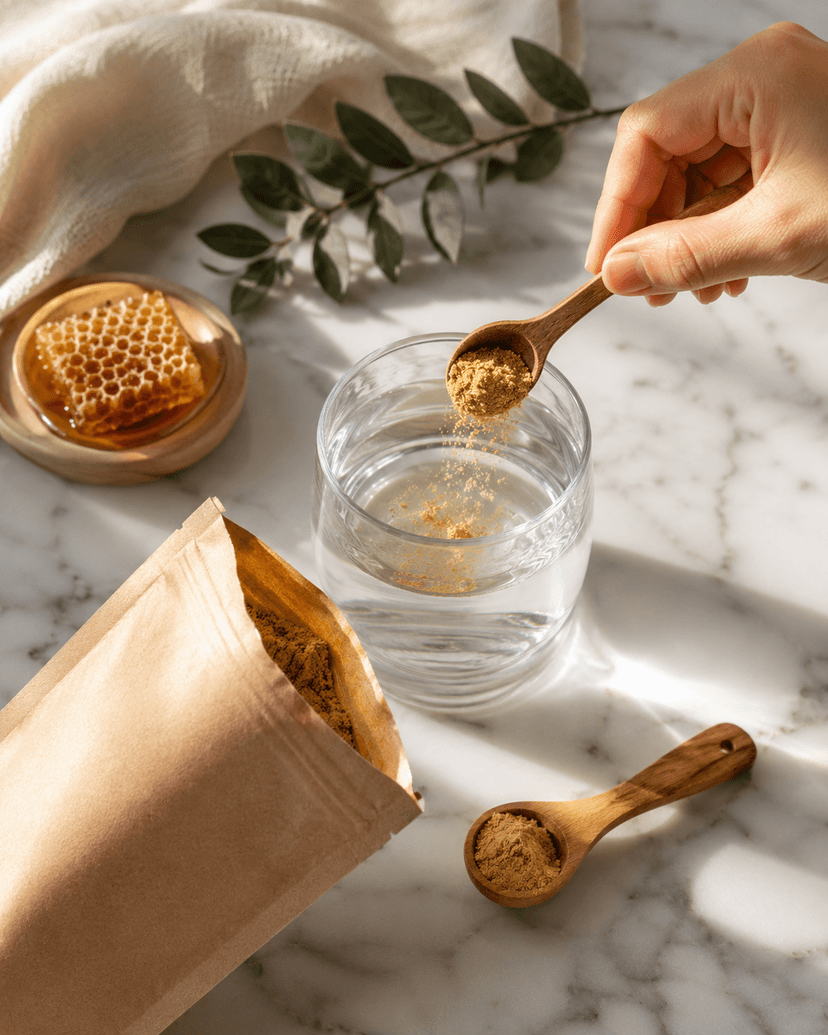 Scooping royal jelly into water